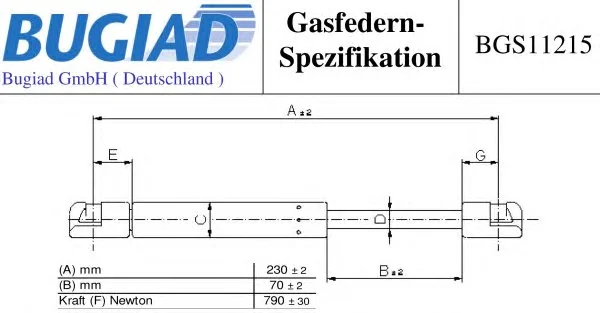 BGS11215 BUGIAD Газовый амортизатор крышки багажника, заднего стекла, капота (фото 1)