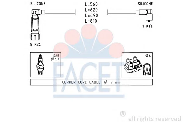 4.9350 FACET Высоковольтные провода (комплект проводов зажигания) (фото 1)