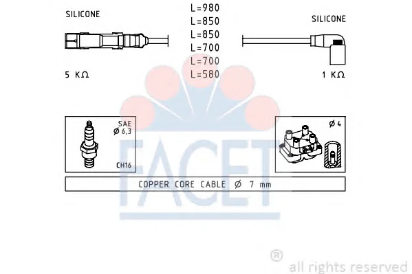 4.9590 FACET Высоковольтные провода (комплект проводов зажигания) (фото 1)