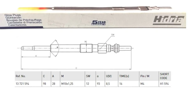 H1 594 HIDRIA Свеча накаливания (фото 2)