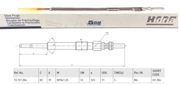 H1 204 HIDRIA Свеча накаливания (фото 3)
