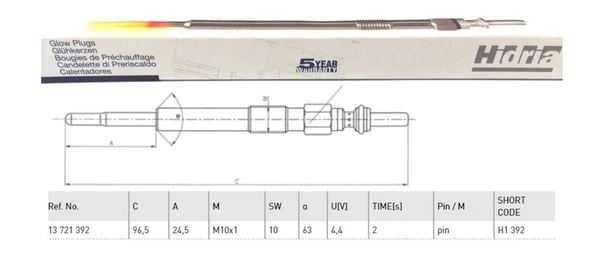 H1 392 HIDRIA Свеча накаливания (фото 3)