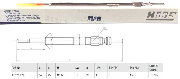 H1 794 HIDRIA Свеча накаливания (фото 2)