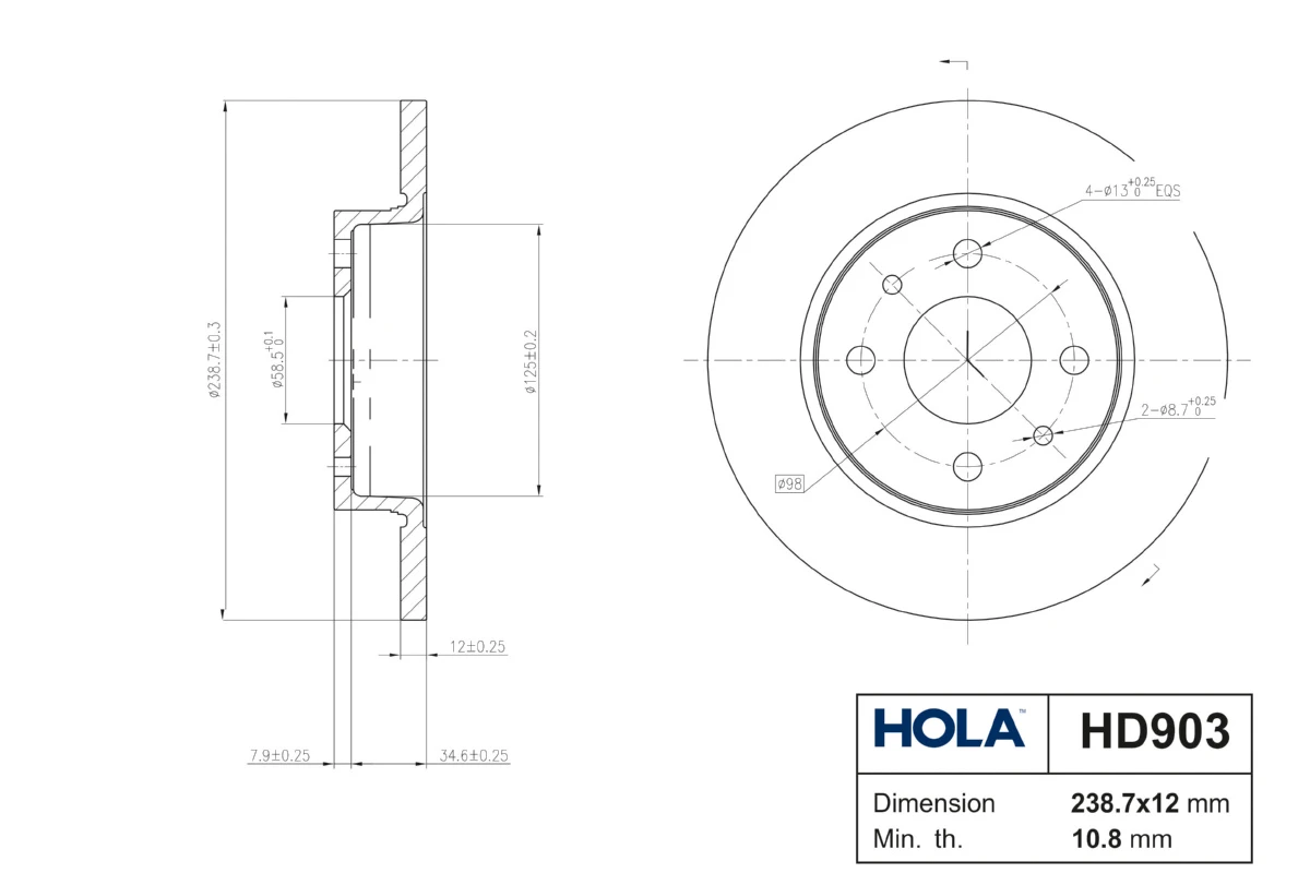 HD903 HOLA Тормозной диск (фото 4)