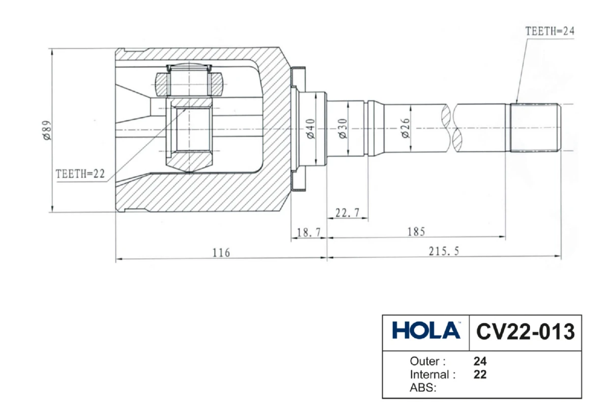 CV22-013 HOLA Шарнирный комплект, приводной вал (фото 3)