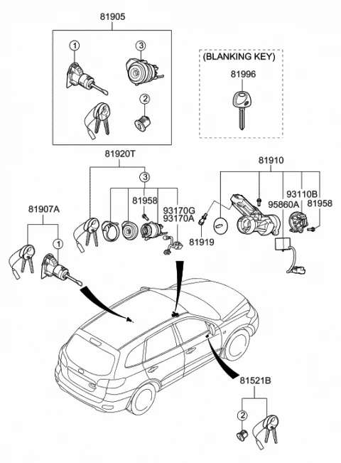 819702BA00 HYUNDAI/KIA/MOBIS Замок двери с 2-мя ключами (10702070/120819/0157862/44 - корея, республика) (фото 3)