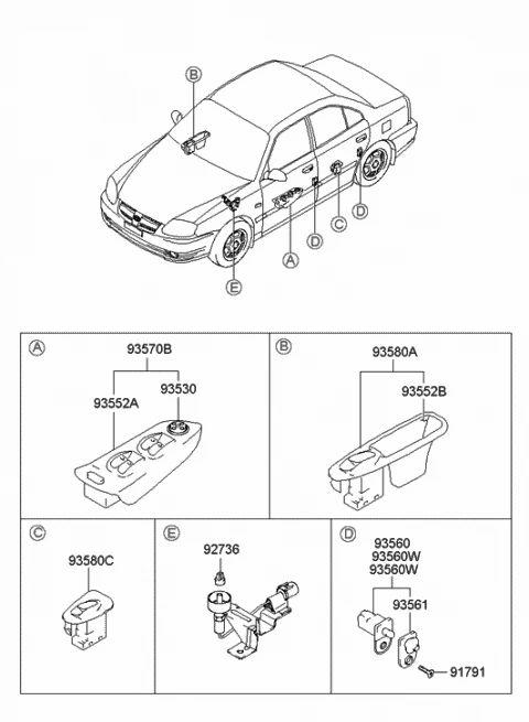 9357025000YN HYUNDAI/KIA/MOBIS Выключатель стеклоподъемника стекла двери, 12b (фото 1)