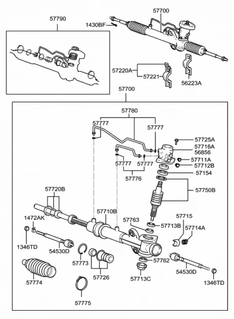 5771025500 HYUNDAI/KIA/MOBIS Рейка рулевая в сборе(гур) (фото 1)