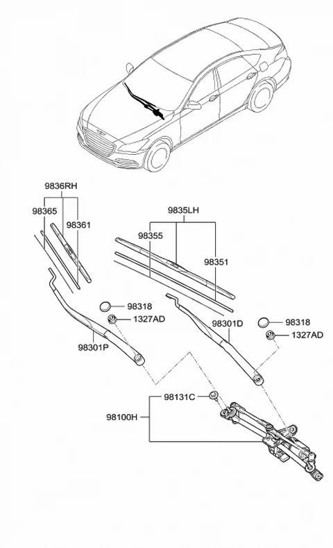 98360B1000 HYUNDAI/KIA/MOBIS Щетка стеклоочистителя 400/16'' мм/" 400/16'' мм/" (фото 5)