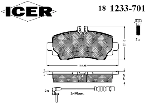 181233-701 ICER Комплект тормозных колодок, дисковый тормоз (фото 2)