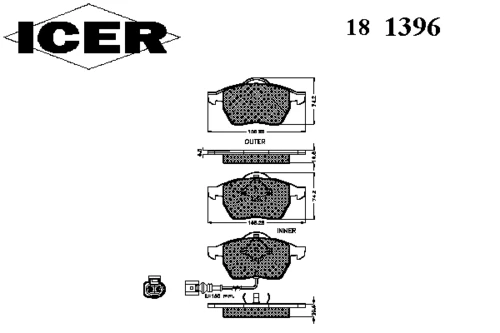 181396 ICER Комплект тормозных колодок, дисковый тормоз (фото 2)