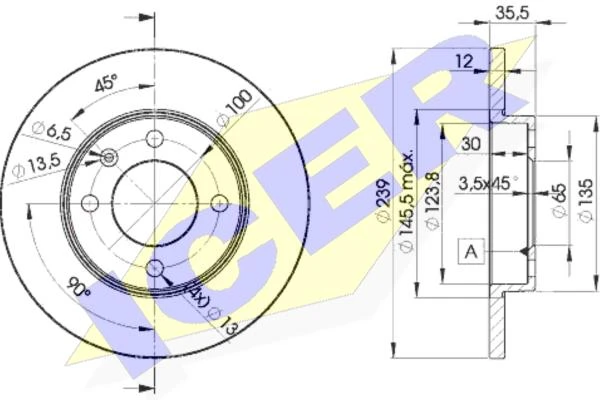 78BD3300 ICER Диск тормозной передний audi 80,vw golf/passat/polo 1.1-1.8/1.9sdi (фото 2)