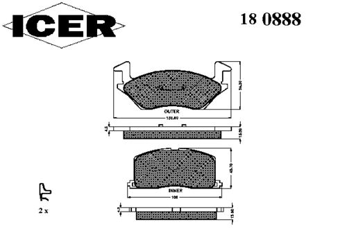 180888 ICER Комплект тормозных колодок, дисковый тормоз (фото 2)