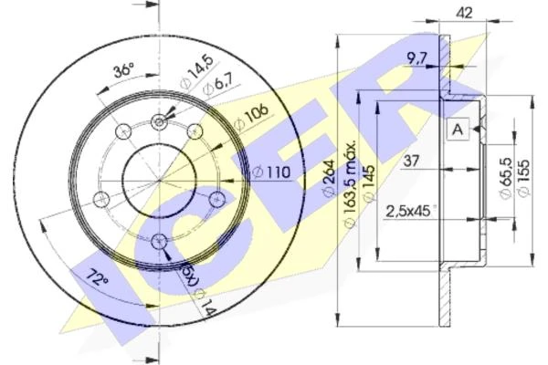 78BD9110 ICER Диск тормозной задний opel astra 1.4-2.0tdi/2.2tdi 98> (фото 2)