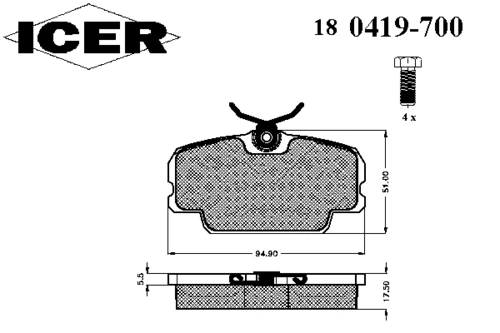 180419-700 ICER Комплект тормозных колодок, дисковый тормоз (фото 2)