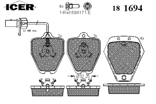 181694 ICER Комплект тормозных колодок, дисковый тормоз (фото 2)