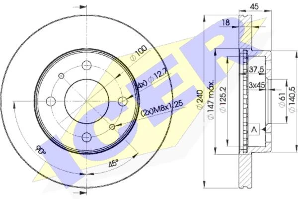 78BD5800 ICER Диск тормозной передний nissan sunny 1.4-2.0d 86-96 (фото 2)