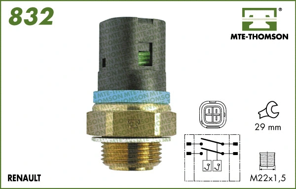832 MTE-THOMSON Термовыключатель, вентилятор радиатора (фото 1)