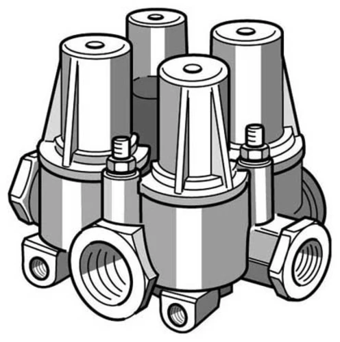 AE4170 KNORR-BREMSE 4-х контурный защитный клапан 7 / 6.7 bar m22x1.5 m16x1.5 mb,rvi (фото 1)