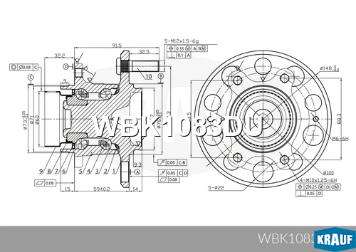 WBK1083DU KRAUF Ступица в сборе hyundai/kia (задн, kit) hyundai elantra iii,iv (xd,hd) / i30 i,ii (fd,gd) (фото 7)