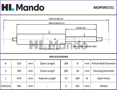 MOP045721 MANDO Газовая пружина, крышка багажник (фото 2)