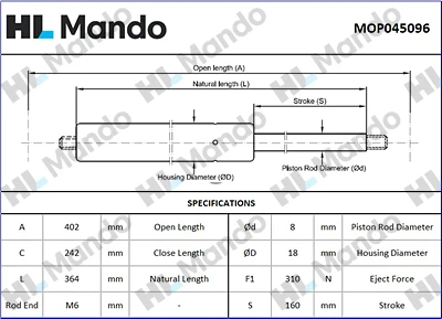 MOP045096 MANDO Газовая пружина, крышка багажник (фото 2)
