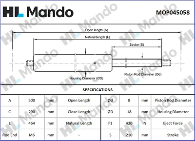 MOP045058 MANDO Газовая пружина, крышка багажник (фото 2)