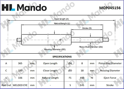 MOP045156 MANDO Газовая пружина, крышка багажник (фото 2)