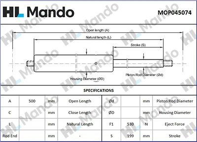MOP045074 MANDO Газовая пружина, крышка багажник (фото 2)