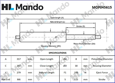 MOP045615 MANDO Газовая пружина, крышка багажник (фото 2)