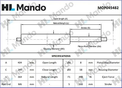 MOP045482 MANDO Газовая пружина, крышка багажник (фото 2)