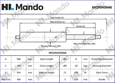 MOP045646 MANDO Газовая пружина, крышка багажник (фото 2)