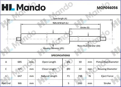 MOP046056 MANDO Газовая пружина, крышка багажник (фото 2)
