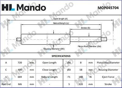 MOP045704 MANDO Газовая пружина, крышка багажник (фото 2)