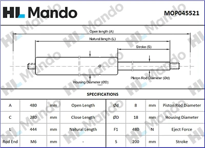 MOP045521 MANDO Газовая пружина, крышка багажник (фото 2)