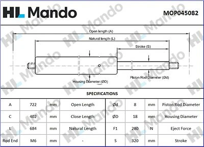 MOP045082 MANDO Газовая пружина, крышка багажник (фото 2)