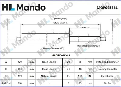 MOP045361 MANDO Газовая пружина, крышка багажник (фото 2)