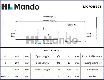 MOP045973 MANDO Газовая пружина, крышка багажник (фото 2)