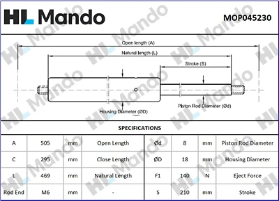 MOP045230 MANDO Газовая пружина, крышка багажник (фото 2)