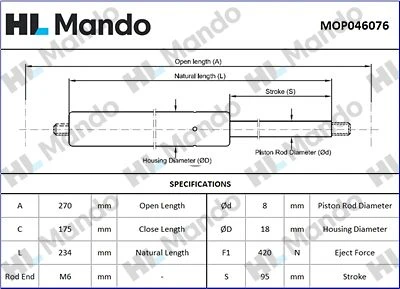 MOP046076 MANDO Газовая пружина, крышка багажник (фото 2)