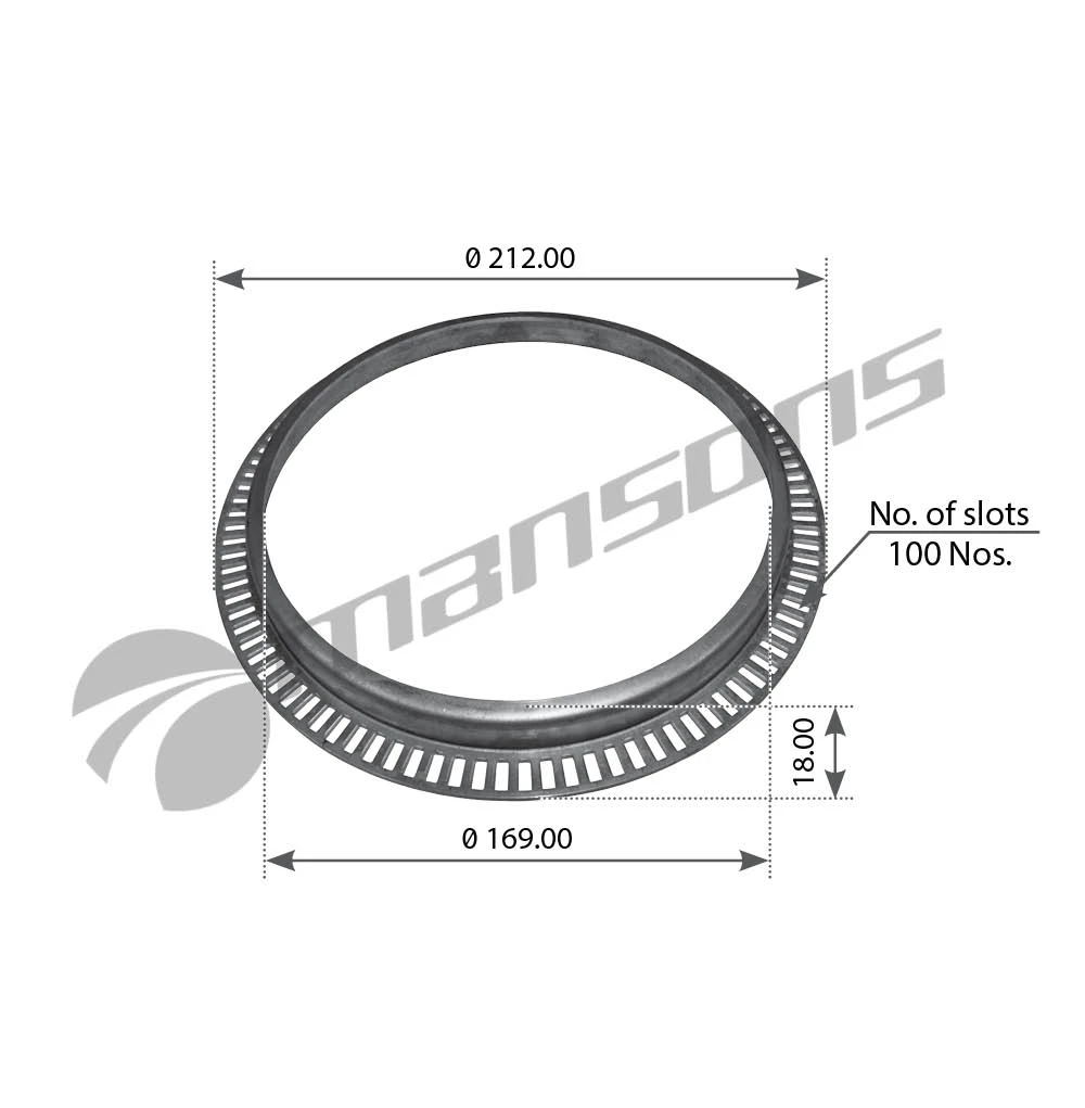 200.030 MANSONS Кольцо ступицы (м) abs d169xd212x18mm z=100nos daf cf65/75/85/xf95/105/sb230/4000/sbr230 (фото 1)