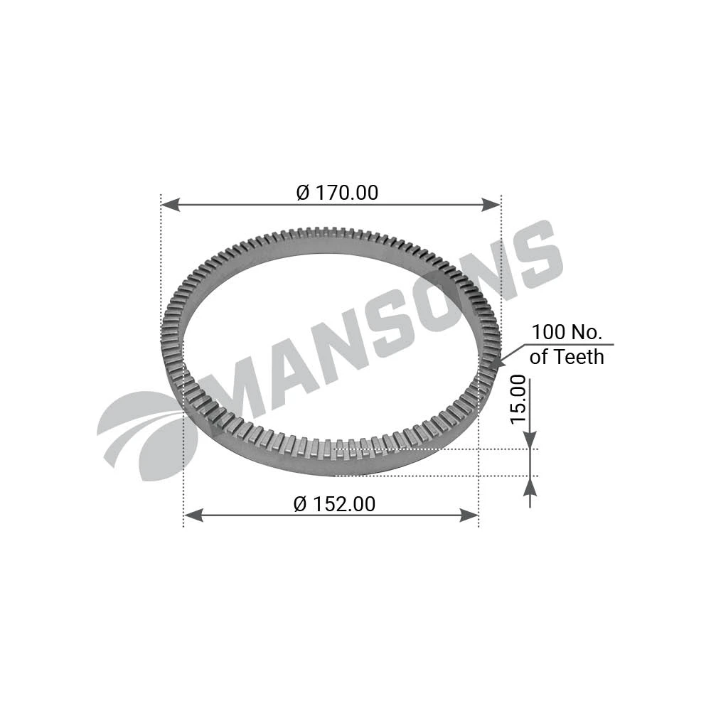 300.214 MANSONS Кольцо ступицы зубчатое abs z=100 d152xd170x15mm bpw eco (фото 1)