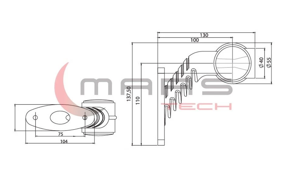 M710206 MARS TECH Фонарь габаритный рожок короткий лампt10 стекла большие кр/ж/бел изогнутый провод168x168x35 (фото 3)