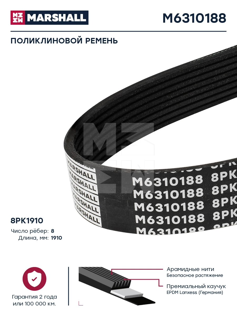 M6310188 MARSHALL Поликлиновой ремень 8pk1910 (m6310188) (фото 1)