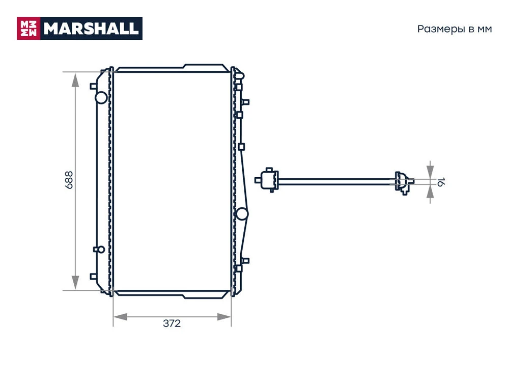 M4991003 MARSHALL Радиатор системы охлаждения chevrolet lacetti 02>, daewoo gentra 13>/ nubira iii 03> (фото 3)