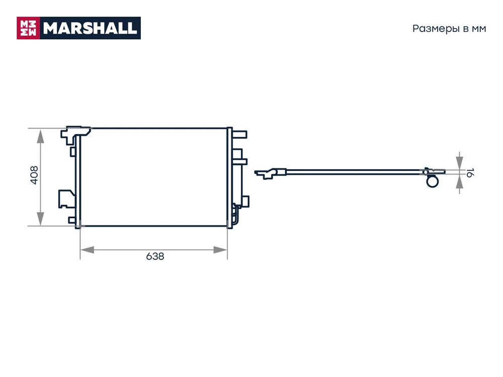 M4991058 MARSHALL Радиатор кондиционера citroen c-crosser 07>, mitsubishi asx 10>/lancer 07>/ outlander 06> (фото 3)