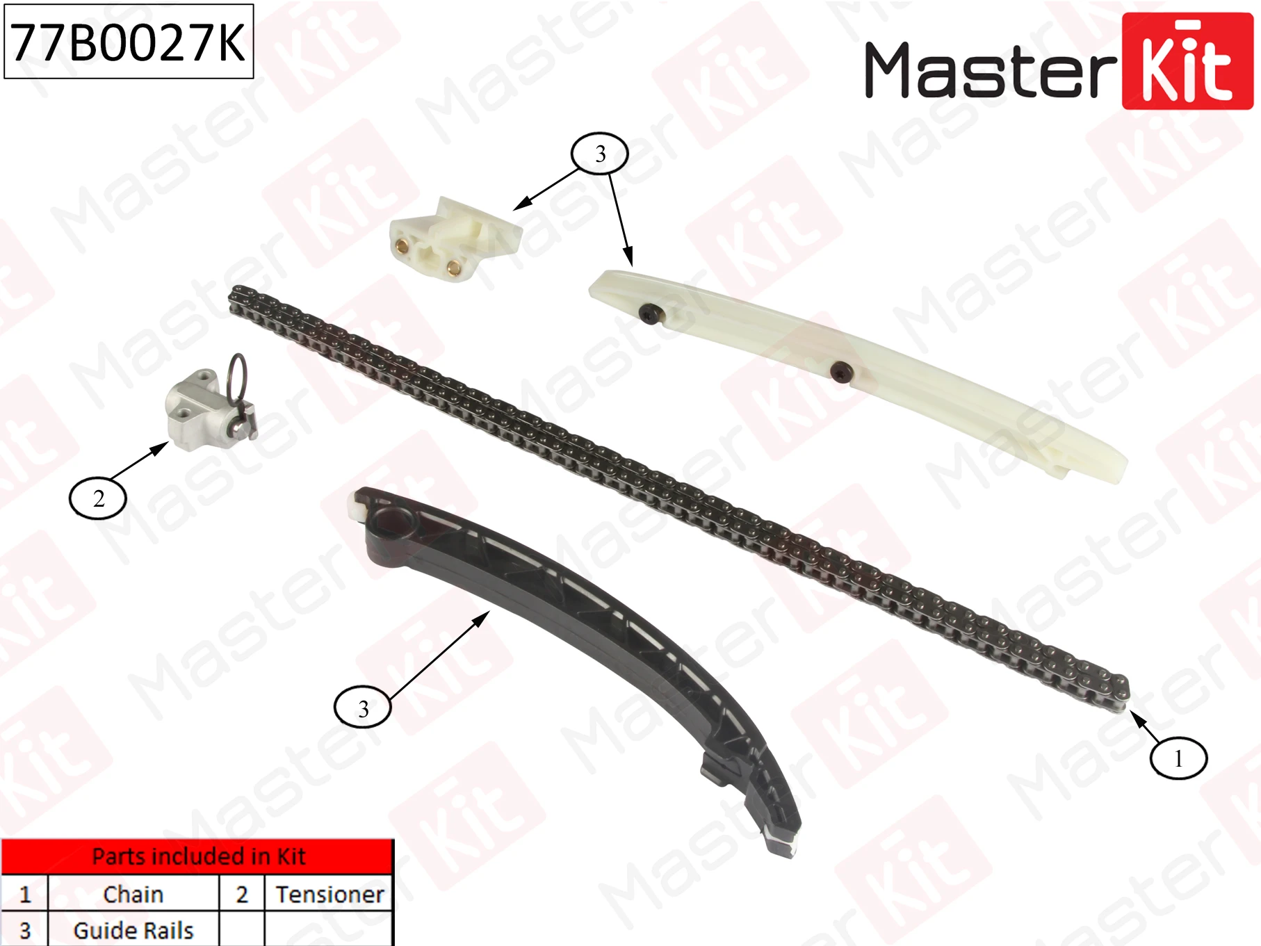 77B0027K MASTERKIT К-кт цепи грм opel astra 1.0i-1.4i z10xe/x12xe (фото 1)