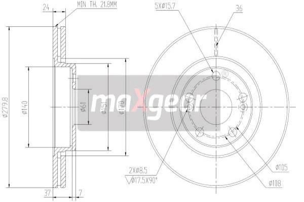 19-1008 MAXGEAR Тормозной диск (фото 4)