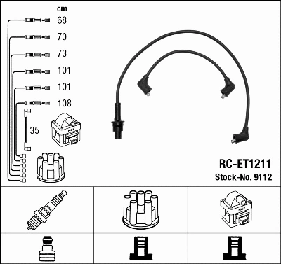 9112 NGK Комплект проводов зажигания (фото 1)