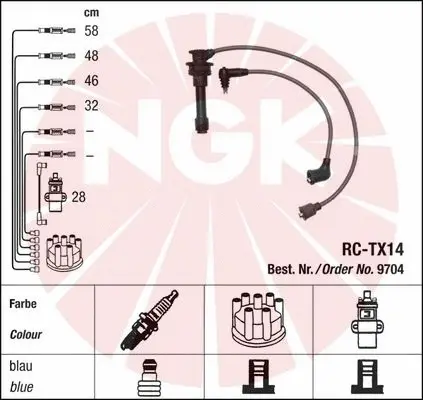 9704 NGK Комплект проводов зажигания (фото 1)